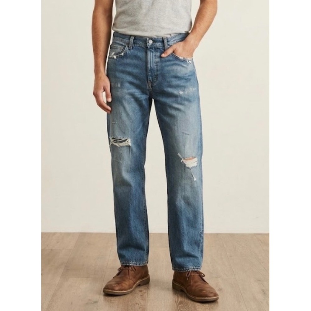 Levis 569 Loose Straight Leg Distressed Blue Denim Jeans Mens 36x30 00569-0282